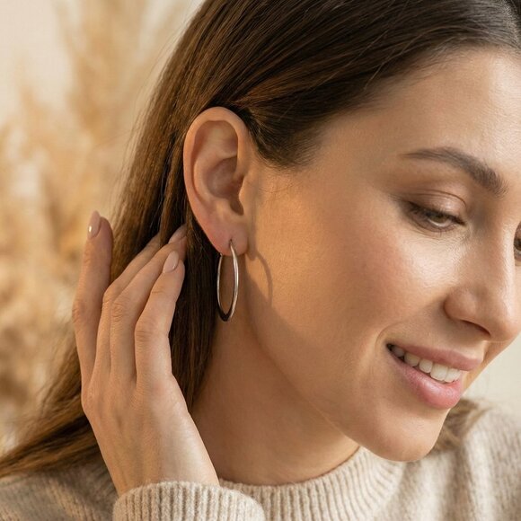 Minimalist 316L Stainless Steel Hoop Earrings | Trendy & Hypoallergenic Hoops - Picture 3 of 12